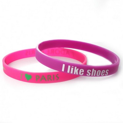 1/4" (6mm) Wide Solid Color Silicone Wristband w/ Silkscreened Imprint